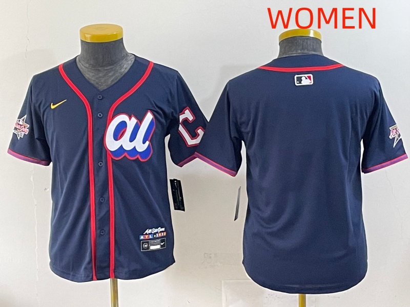 Women 2025 Cleveland Indians Blank Drak Blue All star Blank Blue Nike MLB Jersey style 4->women mlb jersey->Women Jersey